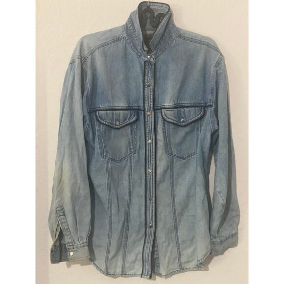 Vintage Harley Davidson Black Outline Faded Denim Shirt - Picture 1 of 5